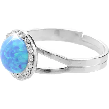 Prsten JSB bijoux s.r.o. Stříbrný prsten s kulatým opálem a krystaly Swarovski Blue velký (Stříbro 925/1000)