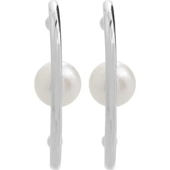 Náušnice JSB bijoux s.r.o. Stříbrné náušnice puzety s říční perlou umístěnou v kovovém půlkruhu White (Stříbro 925/1000)