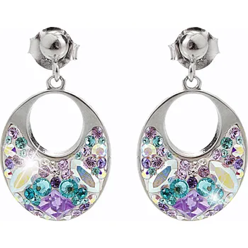 Náušnice JSB bijoux s.r.o. Stříbrné náušnice puzety ovál s dírou a krystaly Swarovski Purple střední (Stříbro 925/1000)