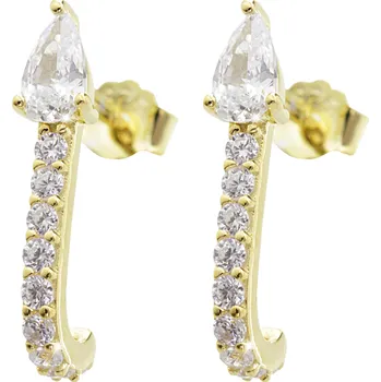 Náušnice JSB bijoux s.r.o. Pozlacené stříbrné náušnice puzety čárka s kapkou a s Kubickými zirkony Crystal (Stříbro 925/1000)