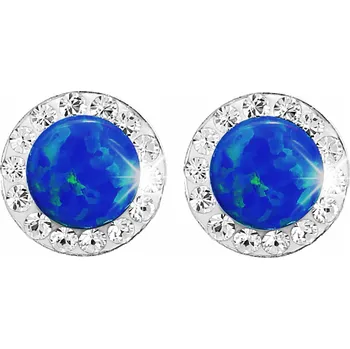 Náušnice JSB bijoux s.r.o. Stříbrné náušnice puzety s kulatým opálem a krystaly Swarovski Dark Blue malé (Stříbro 925/1000)
