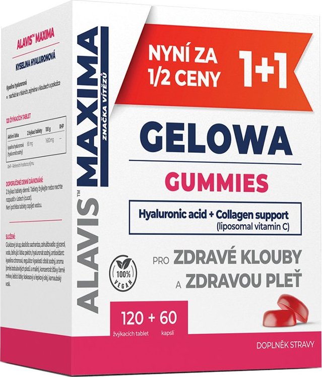 Alavis Maxima Gummies kyselina hyaluronová Vit. C+D3 60 žvýkacích tablet + 30 kapslí