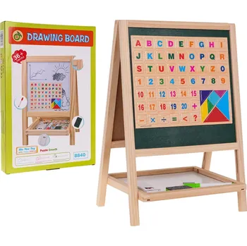 Výuková hračka Mamido Dětská dřevěná oboustranná tabule s písmeny a čísly