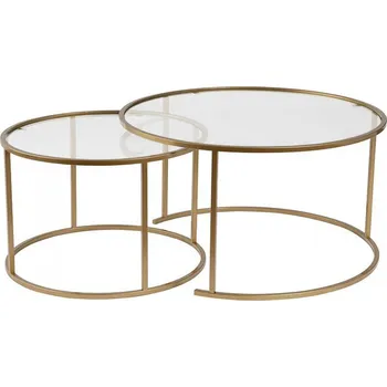 Konferenční stolek Aurum 80/60 sada kulatých konferenčních stolků, zlatá / transparent
