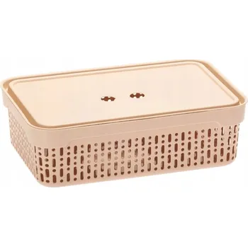 Úložný box KONTEJNER KOŠ ORGANIZÉR AŽUR VÍKO BÉŽOVÝ 29,5×20,5×9 Cm M