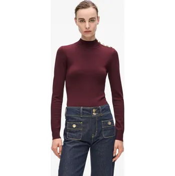 Dámský svetr SVETR KARL LAGERFELD BUTTON DETAIL MOCK NECK WINDSOR BURGUNDY