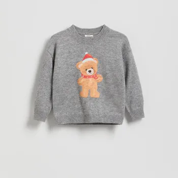 Chlapecká mikina Reserved - Svetr s motivem medvěda - světle šedá - 684FH-09M - 684FH-09M-80