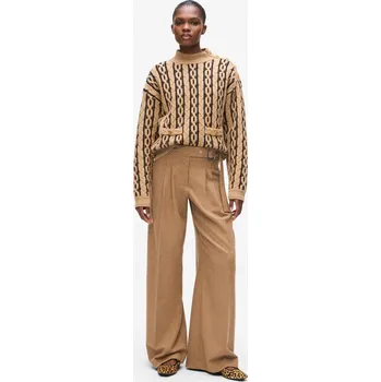 Dámské kalhoty KALHOTY KARL LAGERFELD FLANNEL EVERYDAY PANTS NOUGAT MELANGE