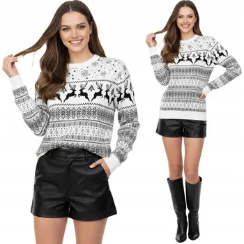Dámský svetr Dámský vánoční svetr vlněný bílý norský vzor vánoční svetry M