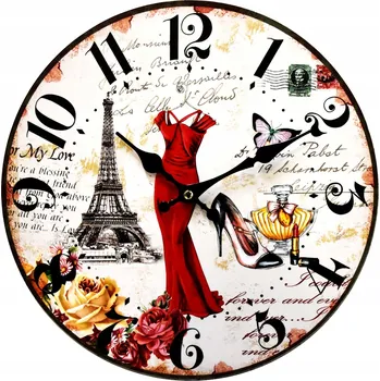 Hodiny Nástěnné hodiny VINTAGE tiché s plynulým chodem, design Paříž, 34 cm