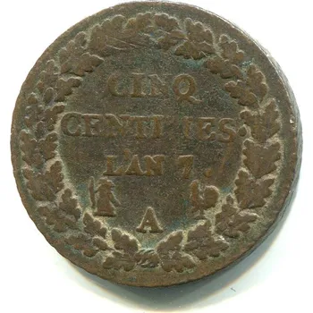 FRANCIE. 1. republika. 5 centimes. 7. rok republiky / A.