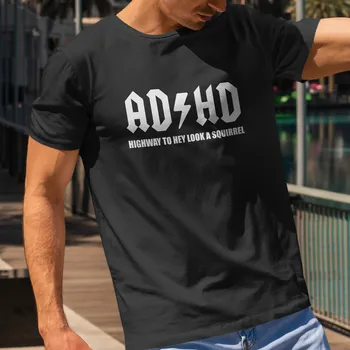 Pánské tričko AD/HD – Highway to hey look a squirrel ️ | Pánské tričko s potiskem Barva: 40 - Purpurová, Velikost: L