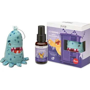 Osvěžovač vzduchu Purae plyšová příšerka Trudi tyrkysová a sprej proti příšerkám Bensonno, 50 ml