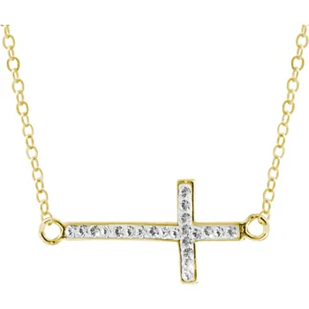 Módní doplněk JSB bijoux s.r.o. Pozlacený stříbrný náhrdelník ležatý křížek s krystaly Swarovski Crystal (Stříbro 925/1000)