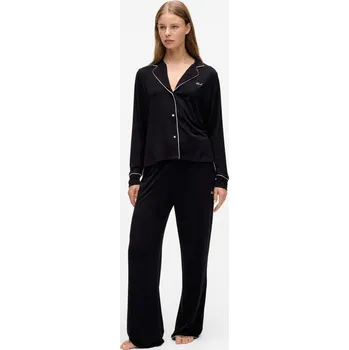 Dámské pyžamo PYŽAMO KARL LAGERFELD SIGNATURE JERSEY LONG PJ SET BLACK