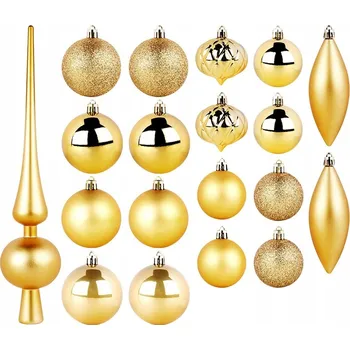 Vánoční dekorace Vánoční Baňky se špicí, nerozbitné, zlaté, 19 ks.
