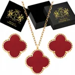 Zlatá Sada Jetelíček Náušnice a Náhrdelník s Červeným Achátem Stříbro 925