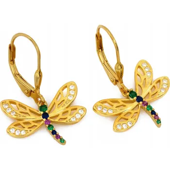 Náušnice Náušnice stříbrné 925 pozlacené visací vážky se zirkony 2.86g