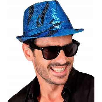 Klobouk Flitrový klobouk fedora Modrý Tygr, Karneval