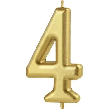Dortová svíčka Svíčka narozeninová číslo "4" zlatá 7 cm