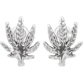 Módní doplněk JSB bijoux s.r.o. Náušnice puzety z bižuterní slitiny list marihuany bez krystalů