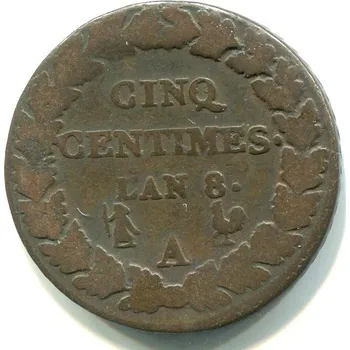 FRANCIE. 1. republika. 5 centimes. 8. rok republiky / A.