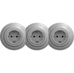 Kliklap - Trojitá retro zásuvka domovní s rámečkem SCHUKO 230V šedá