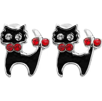 Náušnice JSB bijoux s.r.o. Náušnice puzety z bižuterní slitiny smaltovaná kočka s krystaly Swarovski Crystal