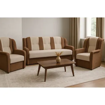 Sedací souprava Falco Rozkládací sedací souprava UŠÁK 3F+1+1 s úložným prostorem, hnědá/Aston 2/4 K