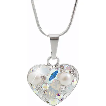 Náhrdelník JSB bijoux s.r.o. Stříbrný náhrdelník s přívěskem srdce a krystaly Swarovski White střední (Stříbro 925/1000)