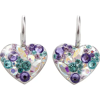 Náušnice JSB bijoux s.r.o. Stříbrné náušnice klapky srdce s krystaly Swarovski Purple střední (Stříbro 925/1000)