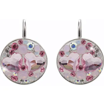 Náušnice JSB bijoux s.r.o. Stříbrné náušnice klapky kulaté s krystaly ve tvaru srdcí Swarovski Rose (Stříbro 925/1000)