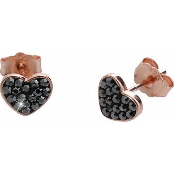 Náušnice JSB bijoux s.r.o. Růžově zlaté stříbrné náušnice puzety malé srdíčko s krystaly Swarovski Hematit (Stříbro 925/1000)