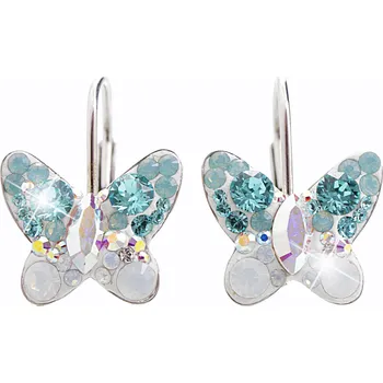 Náušnice JSB bijoux s.r.o. Stříbrné náušnice klapky motýl a krystaly Swarovski Turquoise střední (Stříbro 925/1000)
