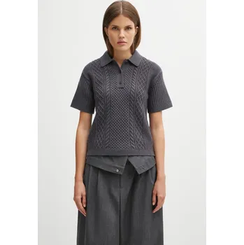 Dámský svetr Svetr s příměsí vlny JW Anderson Cropped Cable Knit Polo šedá barva, KW1443.YN0446, S, 90X