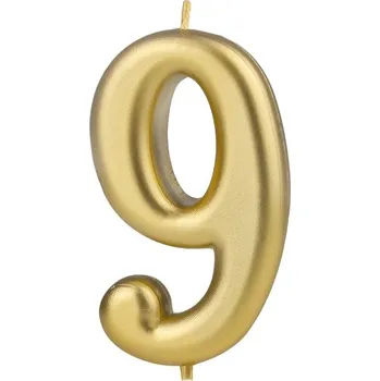 Dortová svíčka Svíčka narozeninová číslo "9" zlatá 7 cm
