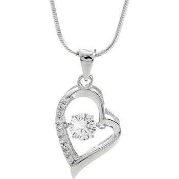 Módní doplněk JSB bijoux s.r.o. Stříbrný náhrdelník s přívěskem srdce a pohyblivým zirkonem Crystal (Stříbro 925/1000)