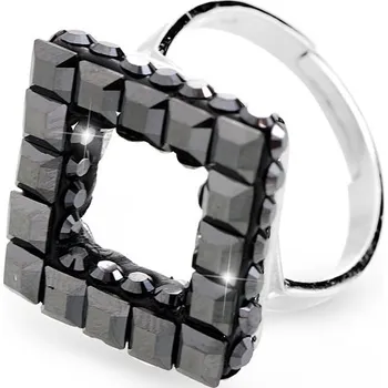 Prsten JSB bijoux s.r.o. Stříbrný elegantní prsten čtverec z čtvercových krystalů Swarovski Hematit (Stříbro 925/1000)