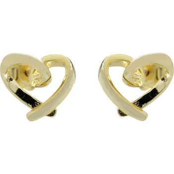 Módní doplněk JSB bijoux s.r.o. Pozlacené stříbrné náušnice puzety mini překřížené srdce kovové bez krystalů (Stříbro 925/1000)