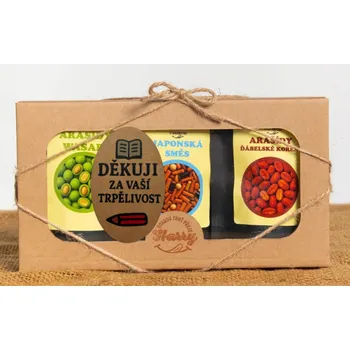Dárková krabička Křupavé arašídy Dárková sada 3 druhů děkuji za Vaši trpělivost (Křupavé arašídy Dárková sada 3 druhů děkuji za Vaši trpělivost)