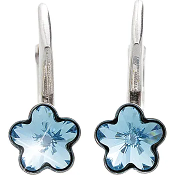 Náušnice JSB bijoux s.r.o. Stříbrné náušnice klapky a samostatný krystal Swarovski ve tvaru květiny Aqua (Stříbro 925/1000)