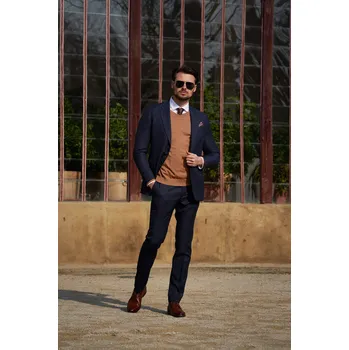 Pánský oblek Pánský vlněný oblek Barva: Modrá, Velikost: 33, Střih: REGULAR FIT