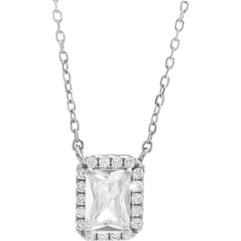 Náhrdelník JSB bijoux s.r.o. Stříbrný náhrdelník velký obdélníkový zirkon a drobné Kubické zirkony kolem něj Crystal (Stříbro 925/1000)