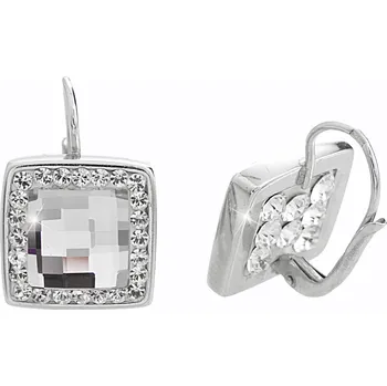 Náušnice JSB bijoux s.r.o. Stříbrné náušnice klapky s broušeným čtvercem a s krystaly Swarovski Crystal po obvodu (Stříbro 925/1000)