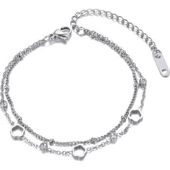 Náramek B-TOP Dvojitý náramek z nerezové oceli s květinami stříbrná 17 + 3,5 cm