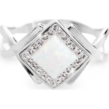 Prsten JSB bijoux s.r.o. Stříbrný okrasný prsten s bílým čtvercovým opálem a krystaly Swarovski Crystal (Stříbro 925/1000)