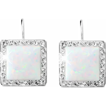 Náušnice JSB bijoux s.r.o. Stříbrné náušnice klapky s čtvercovým opálem a krystaly Swarovski White velké (Stříbro 925/1000)