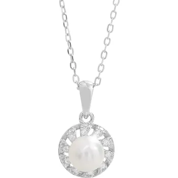 Náhrdelník JSB bijoux s.r.o. Stříbrný náhrdelník s říční perlou a obvodem Kubických zirkonů Crystal (Stříbro 925/1000)