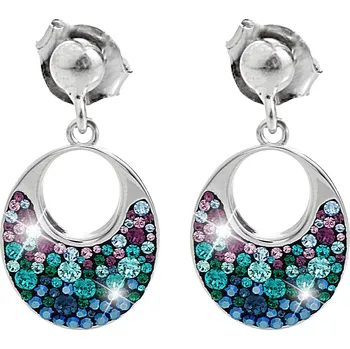 Módní doplněk JSB bijoux s.r.o. Stříbrné náušnice puzety ovál s dírou a krystaly Swarovski Paví malé (Stříbro 925/1000)