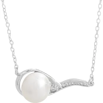 Módní doplněk JSB bijoux s.r.o. Stříbrný náhrdelník s říční perlou na vlnce z Kubických zirkonů Crystal (Stříbro 925/1000)